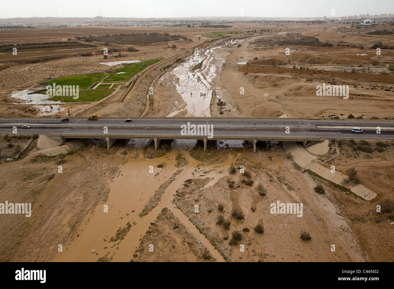 Aerial photograph of the Beer Sheva stream after a flood Stock Photo