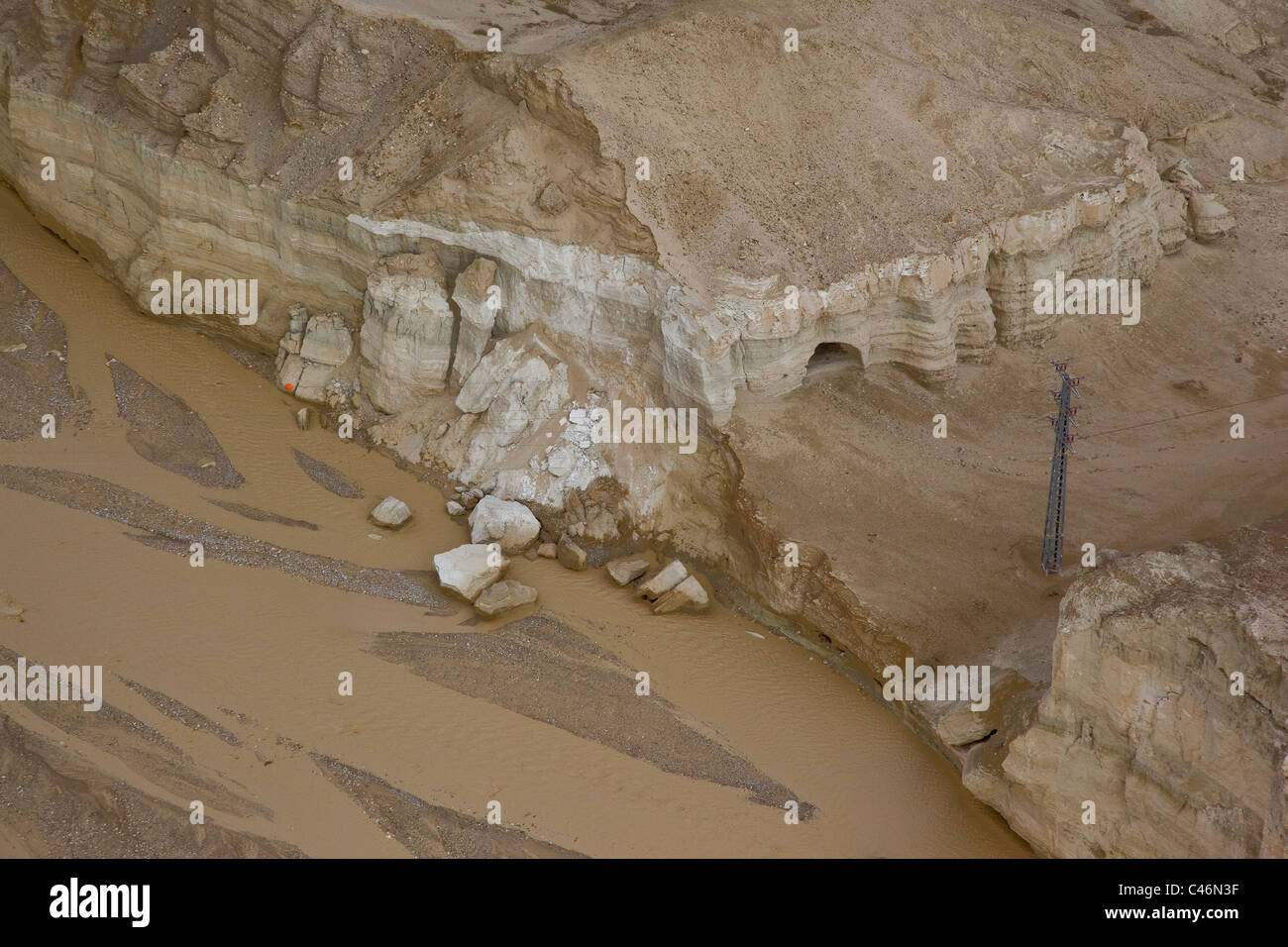 Aerial photograph of the landscape of the Judean desert after a flood Stock Photo