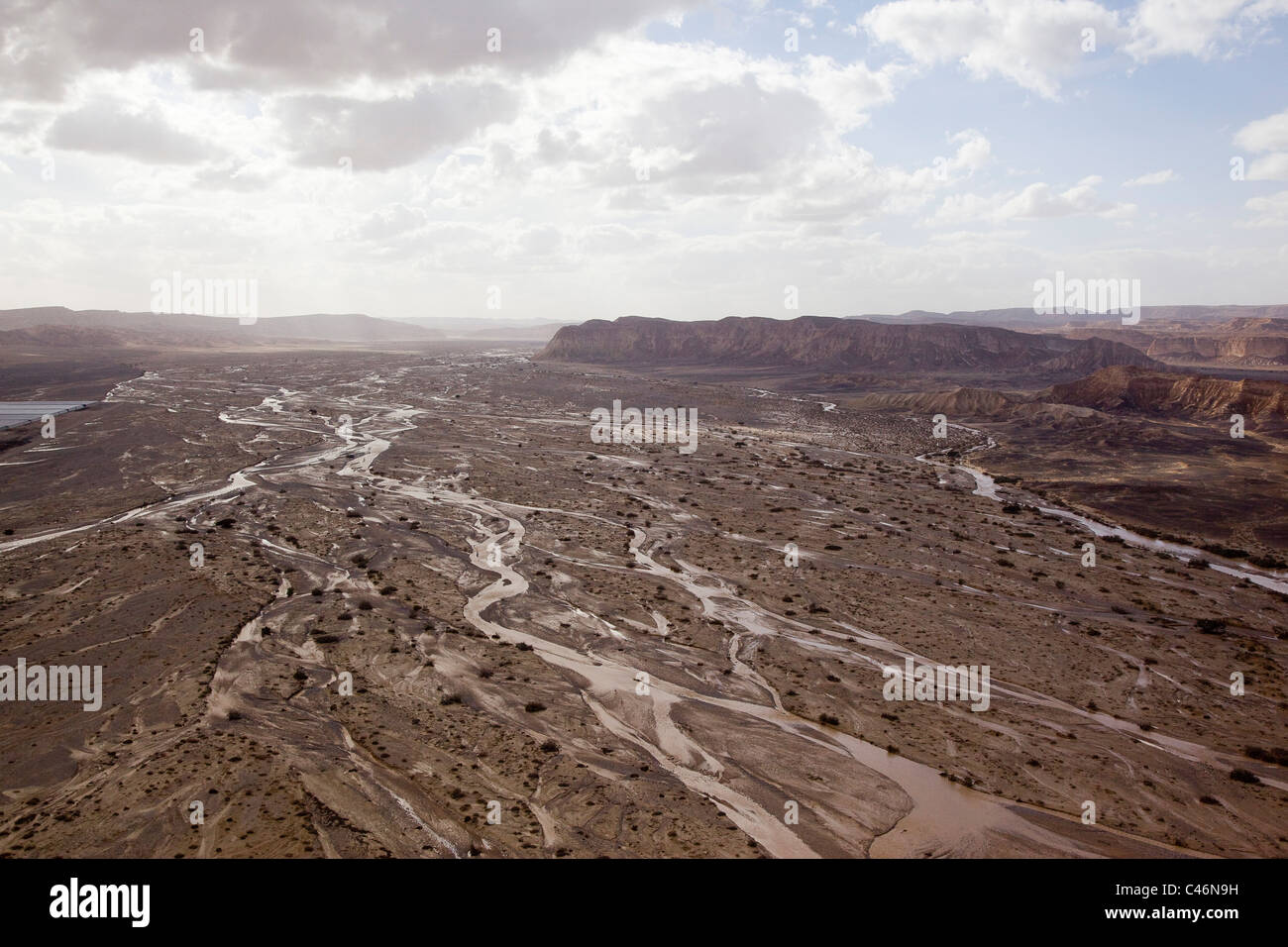 Aerial photograph of the Paran wadi after a flood Stock Photo