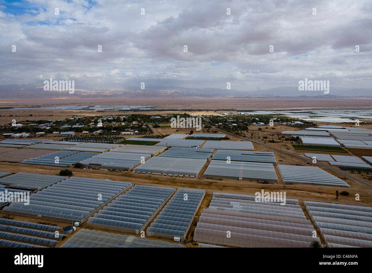 Aerial photograph of the greenhouses of Paran in the Arava Stock Photo