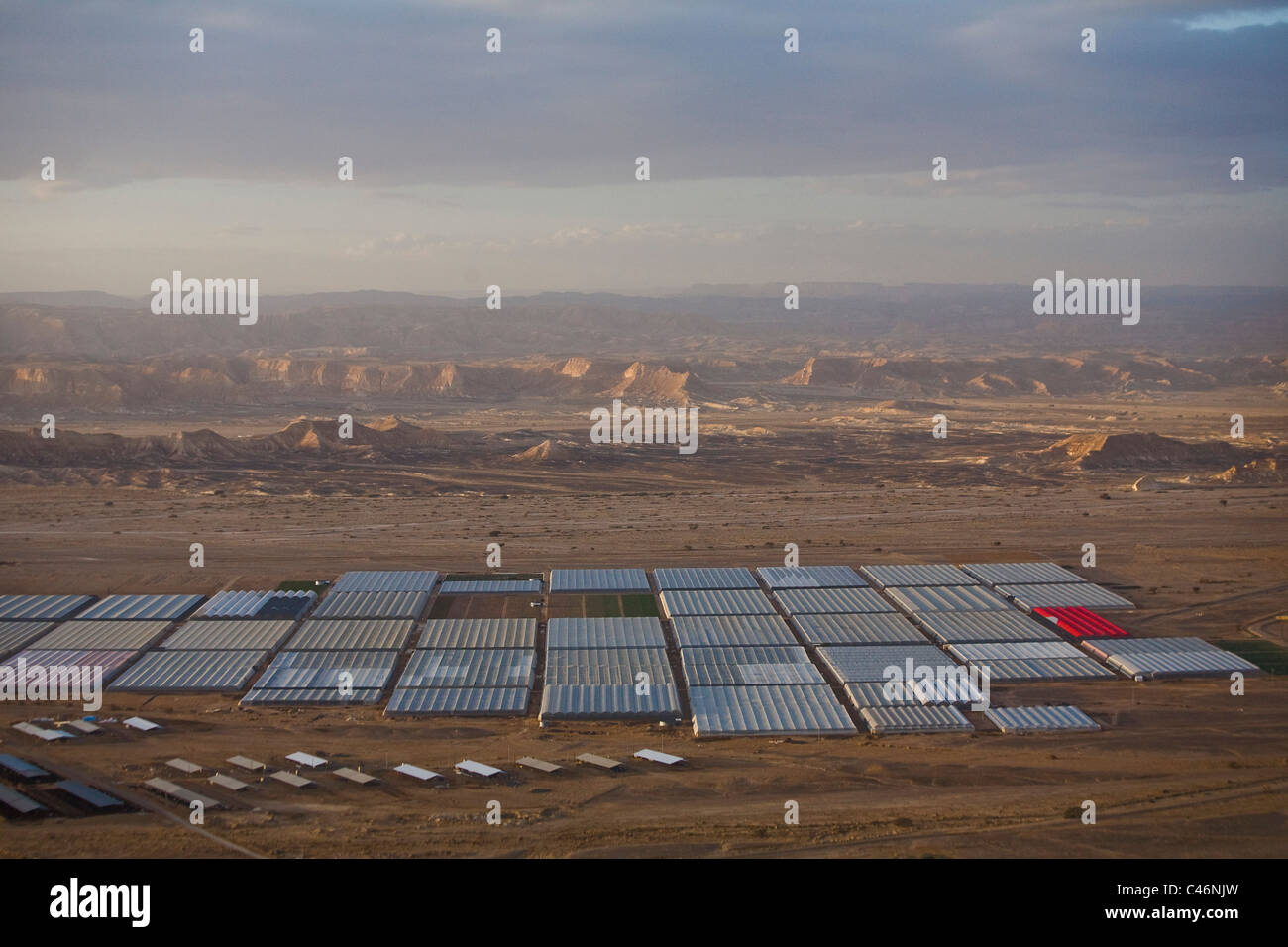 Aerial photograph of the greenhouses of the southern Negev desert Stock Photo