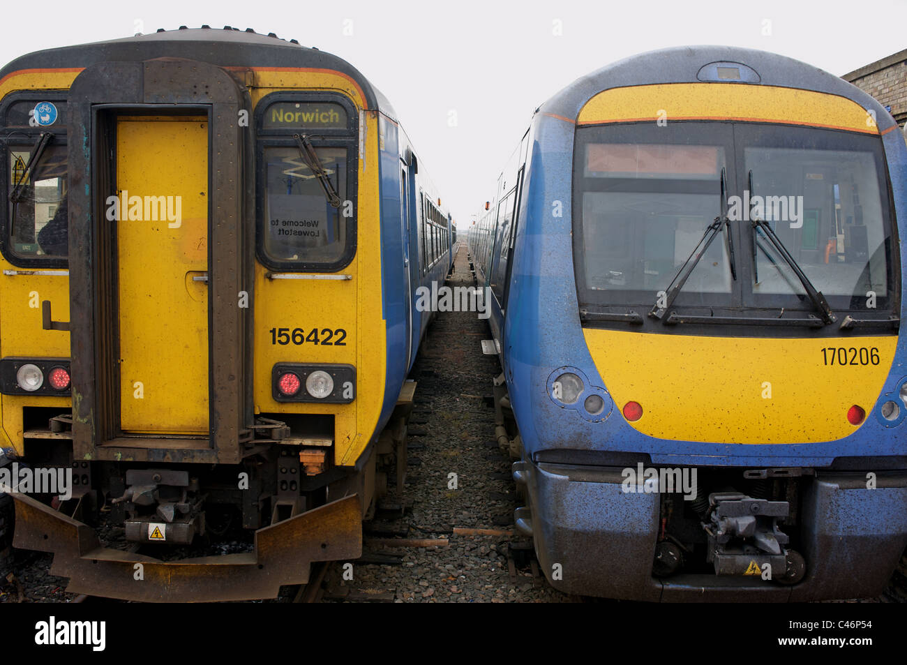 Diesel railcars, Lowestoft, Suffolk, UK. Stock Photo