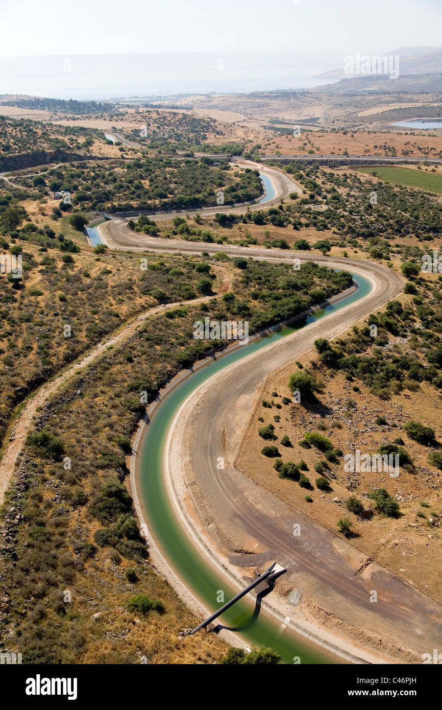 Aerial photograph of an open canel of the National Water Carrier in the Upper Galilee Stock Photo