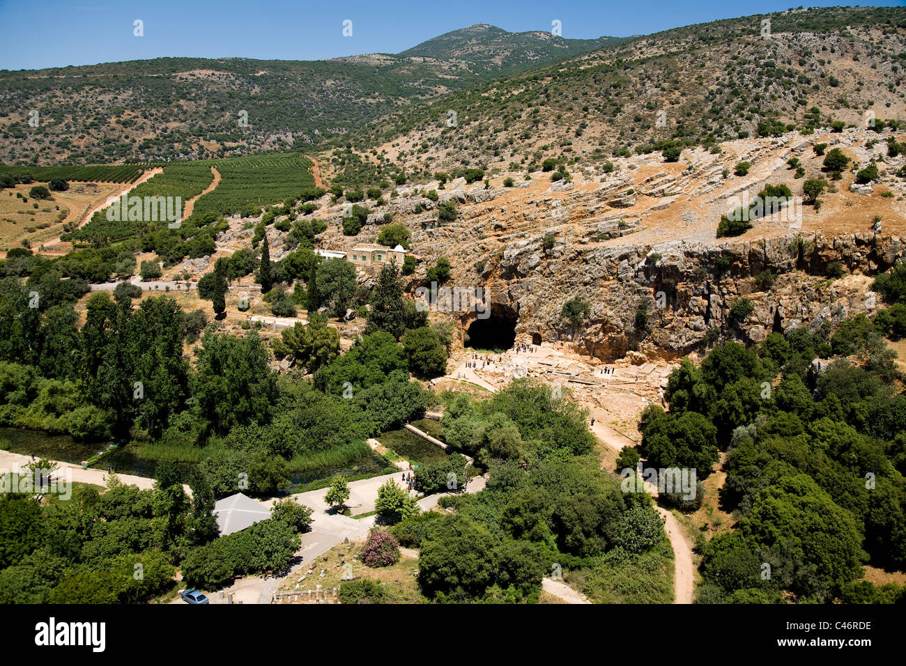 Aerial photograph of the ruins of Banias in the Northern Golan Heights Stock Photo