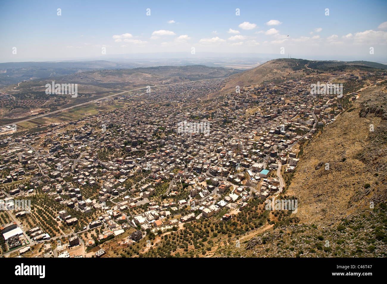 Aerial photograph of the Druse village of Deir El Asad in the western Galilee Stock Photo