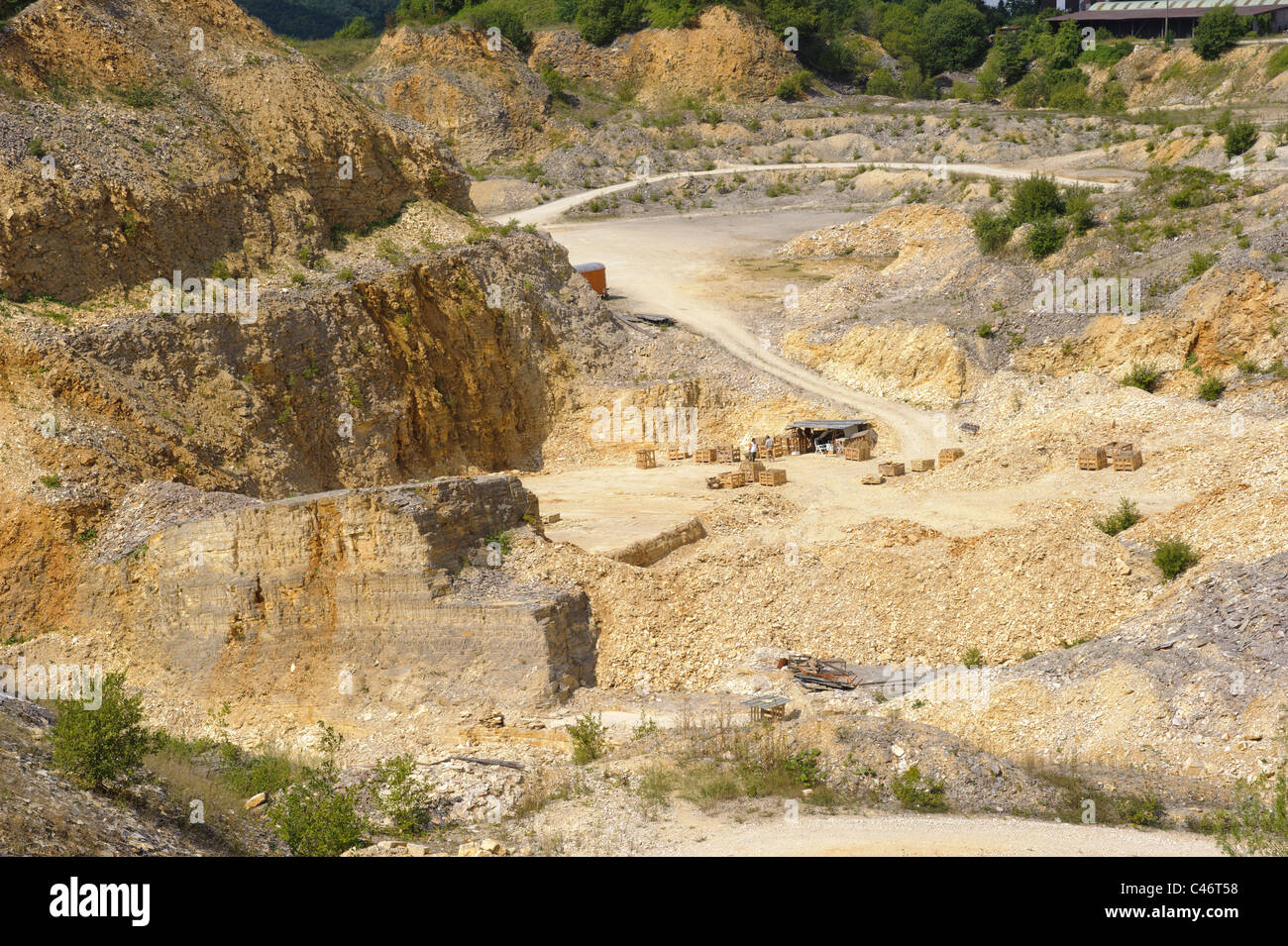 famous stone quarry in Solnhofen, Bavaria, Germany, where fossil Archaeopteryx was founded Stock Photo