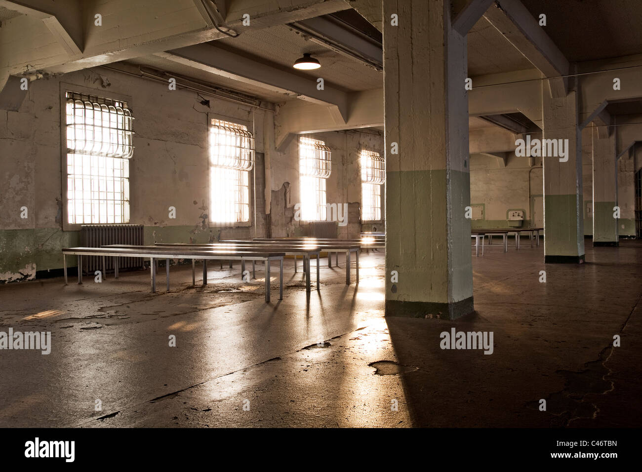 Dining room of Alcatraz, a former prison in San Francisco. Stock Photo