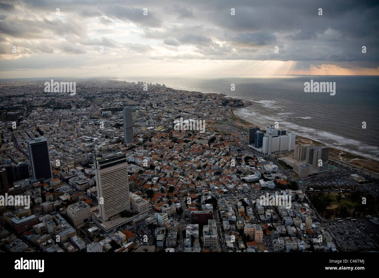 Aerial photograph of the southern coastline of Tel Aviv after a storm Stock Photo