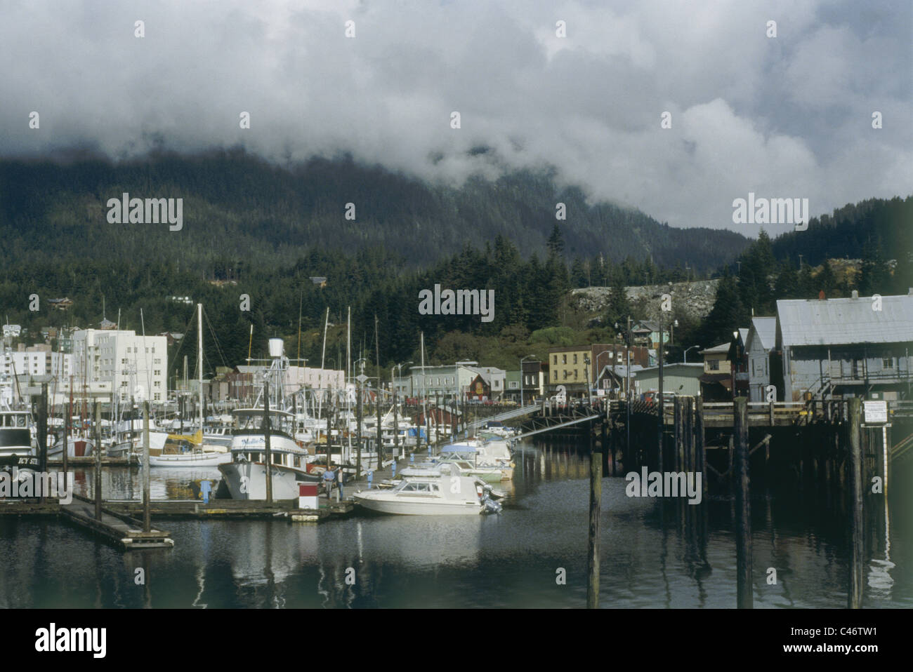 Photograph of a small harbor in a village in Alaska Stock Photo