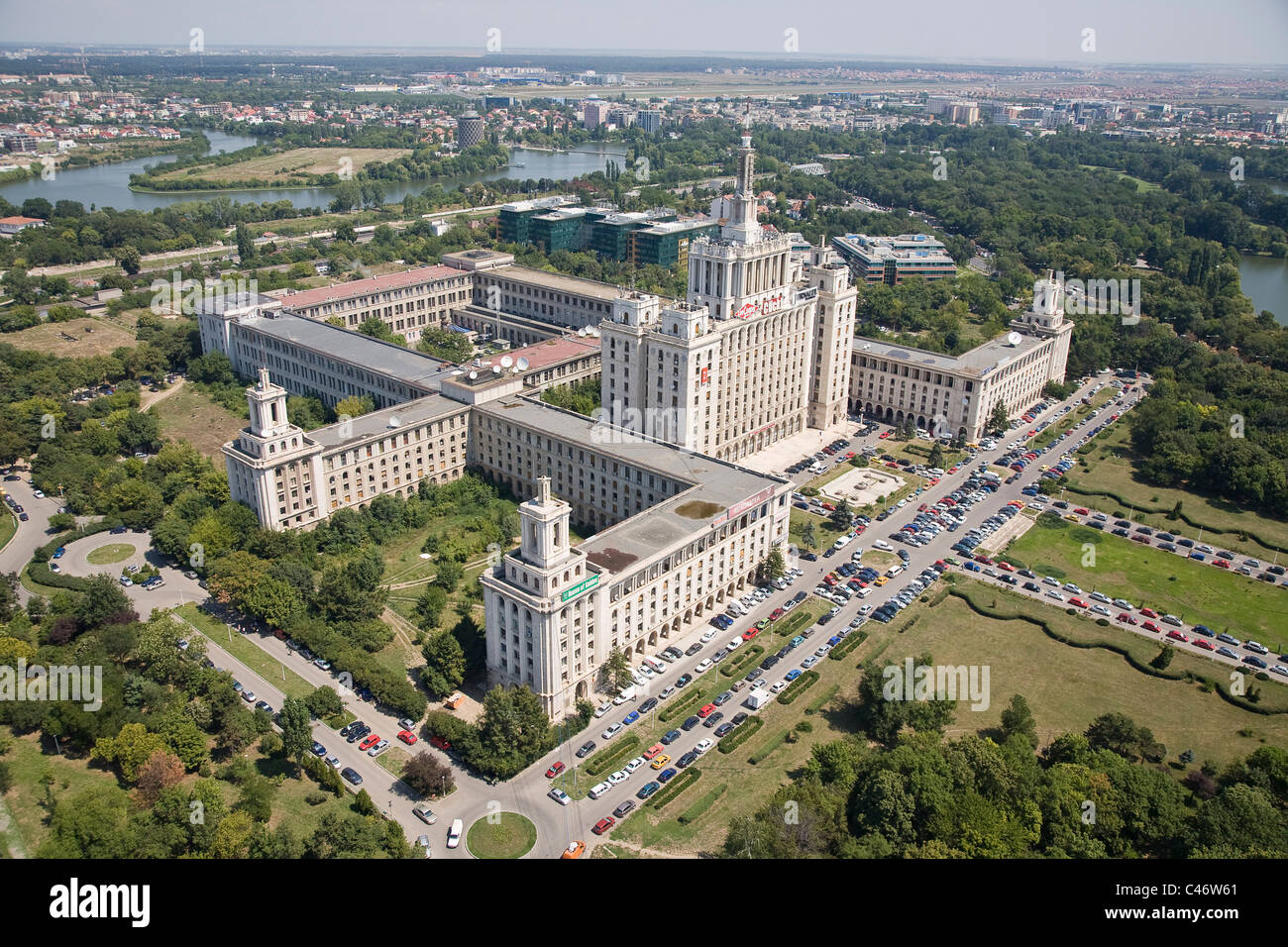 Aerial photograph of the House of the Free Press of Romania in Bucharest Stock Photo