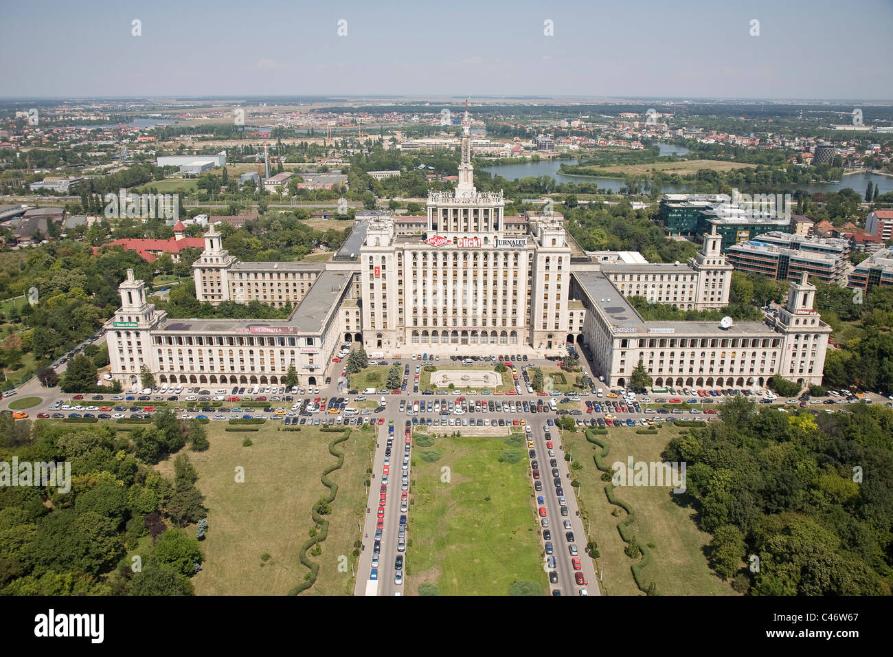 Aerial photograph of the House of the Free Press of Romania in Bucharest Stock Photo