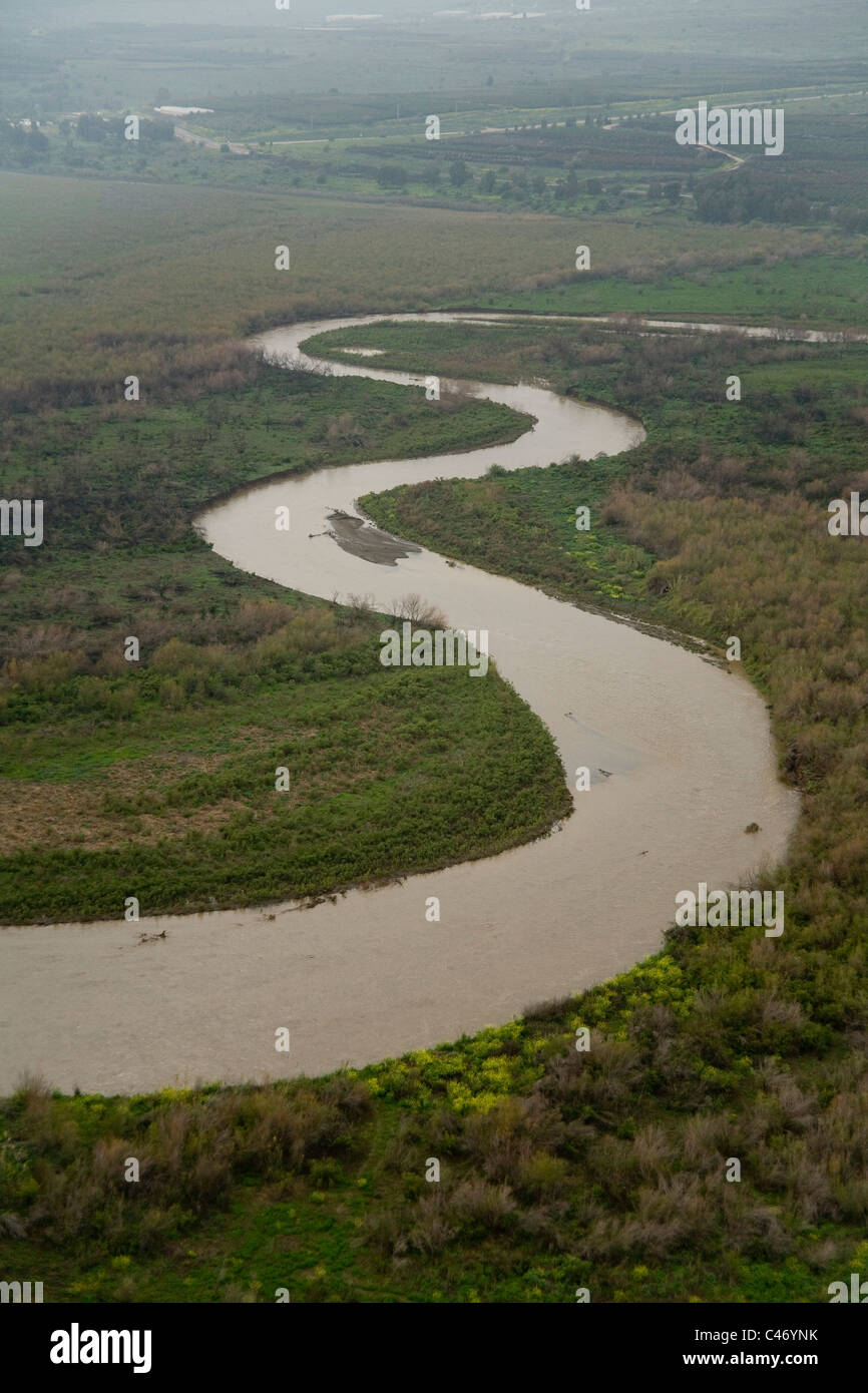 Aerial photograph of the Jordan river in the Upper Galilee Stock Photo