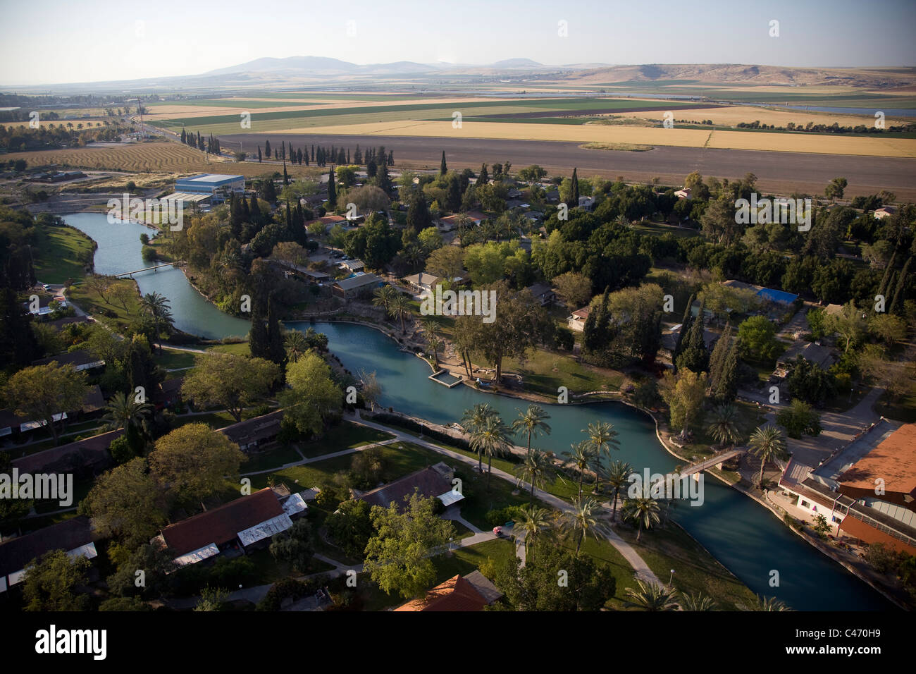 Aerial photograph of Kibutz Nir David in the Lower Galilee Stock Photo