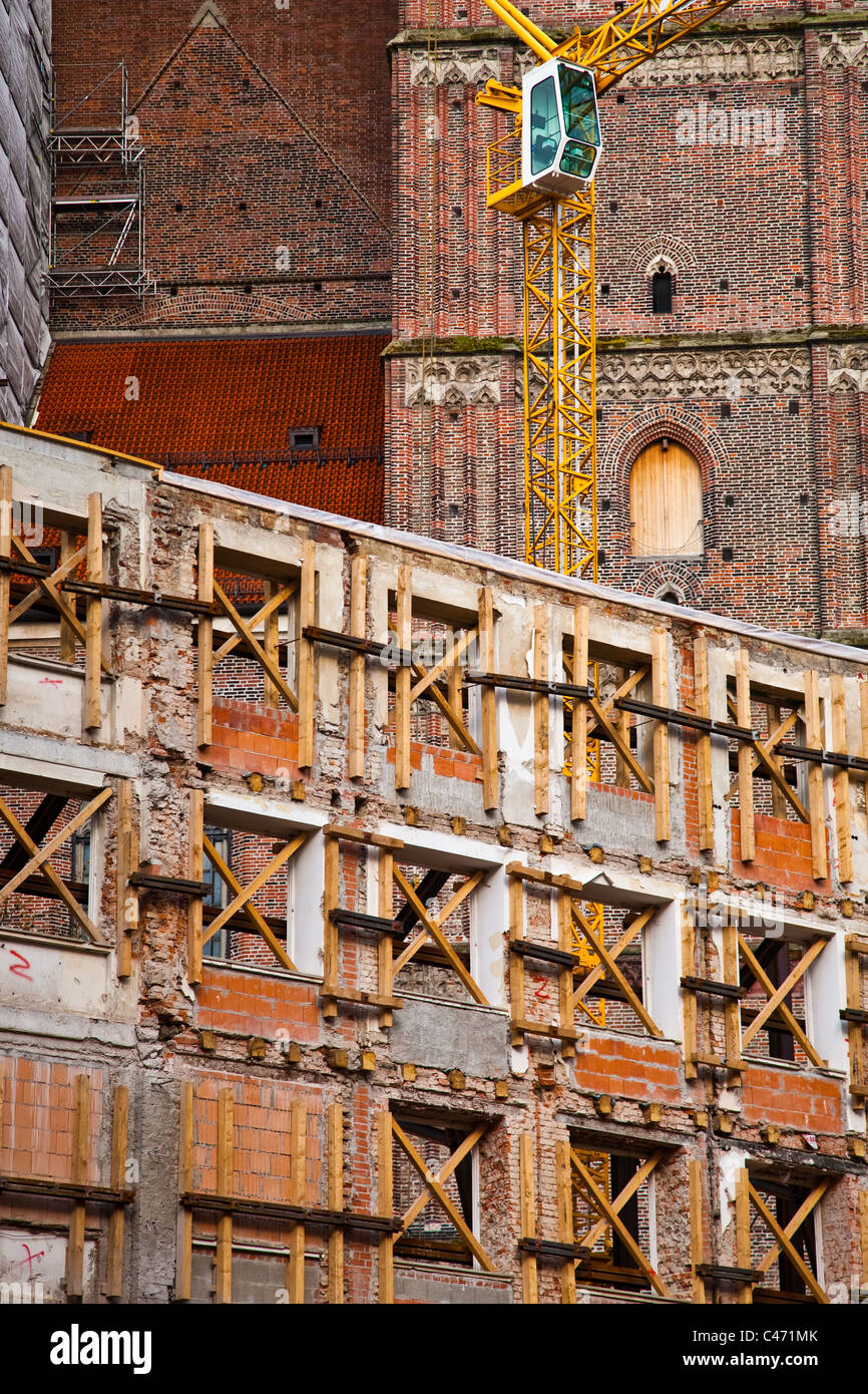 Preserving the facade of an older building during new construction, Munich, Germany Stock Photo
