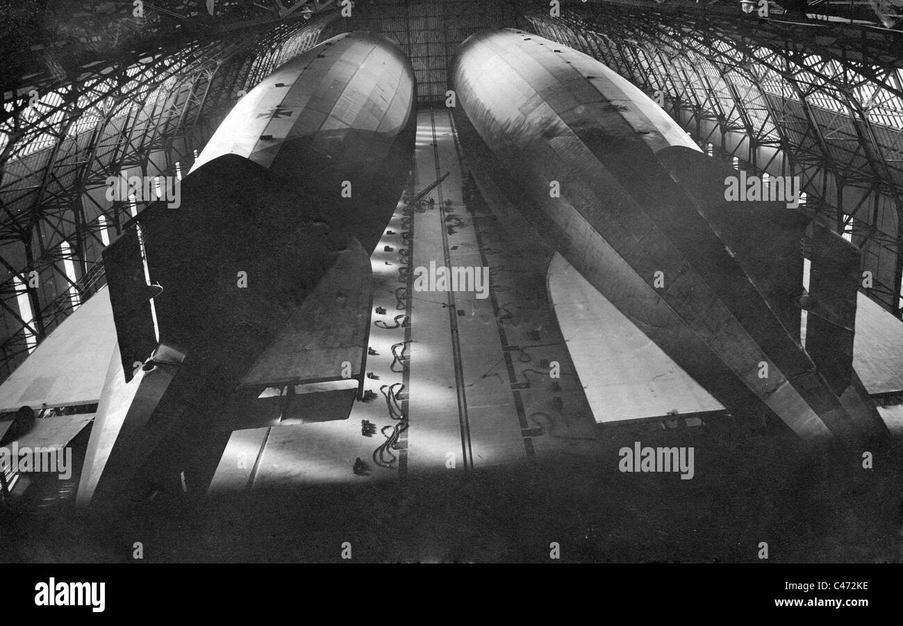 Zeppelins in an airship station Stock Photo