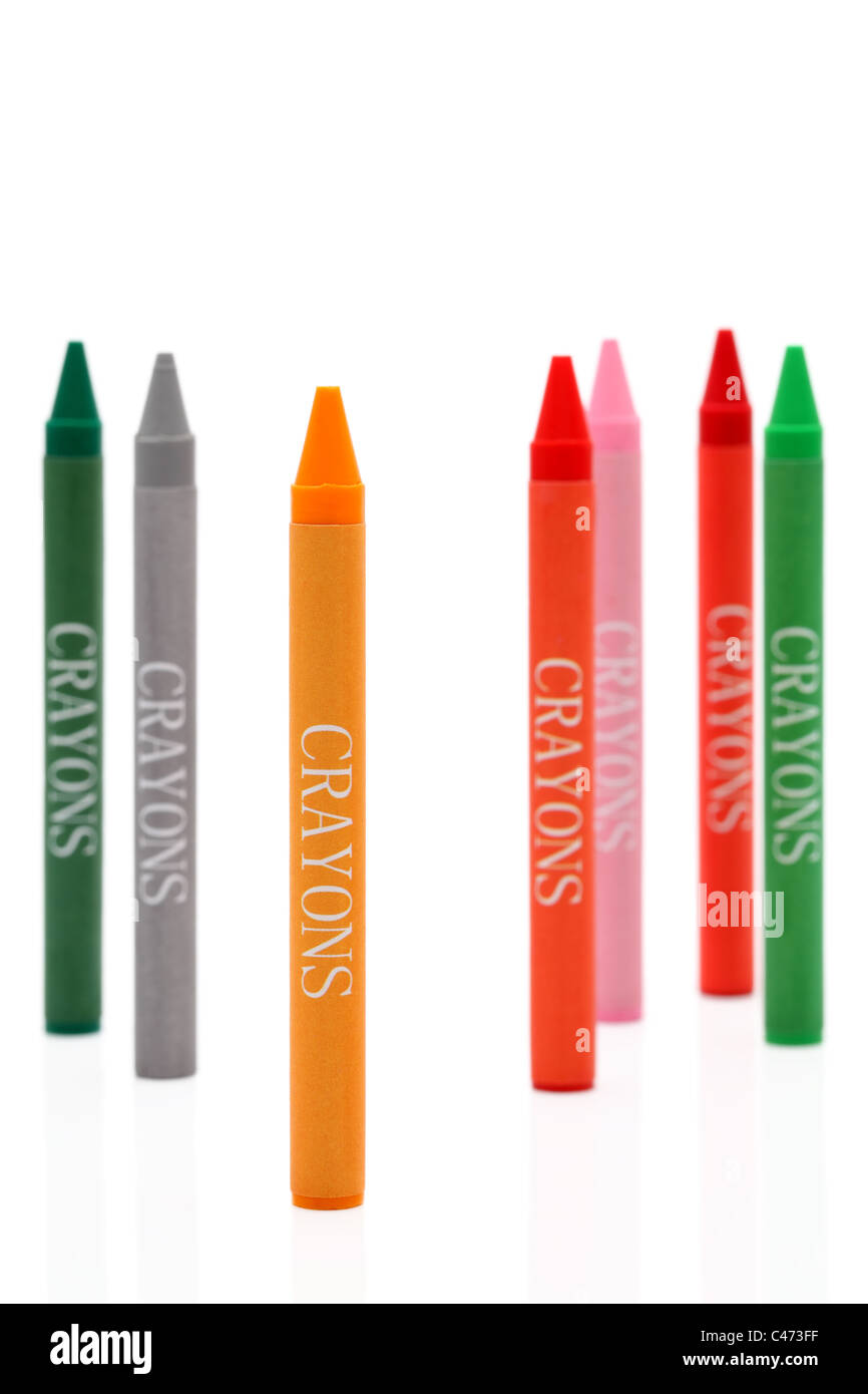 Close up of colorful crayons isolated on white background Stock Photo