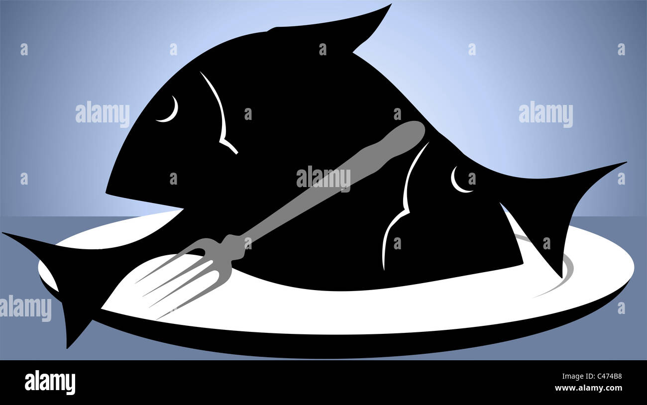 silhouette of cooked fish in a plate on a table Stock Photo - Alamy