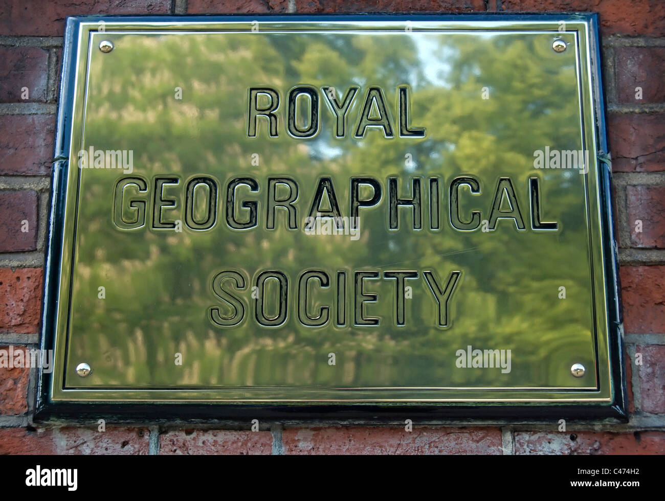 name plate of the royal geographical society, kensington, london, england Stock Photo