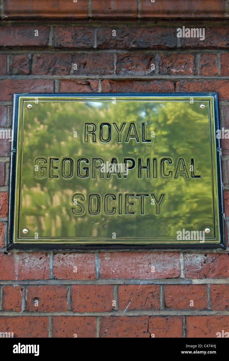 name plate of the royal geographical society, kensington, london, england Stock Photo