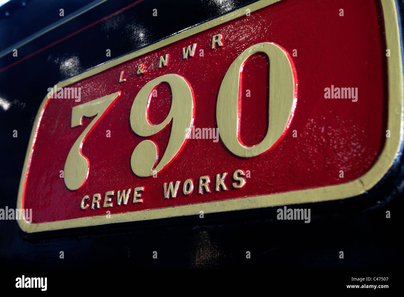 Name plate from the LNWR No. 790 Hardwicke locomotive at the National Railway Museum in York Stock Photo
