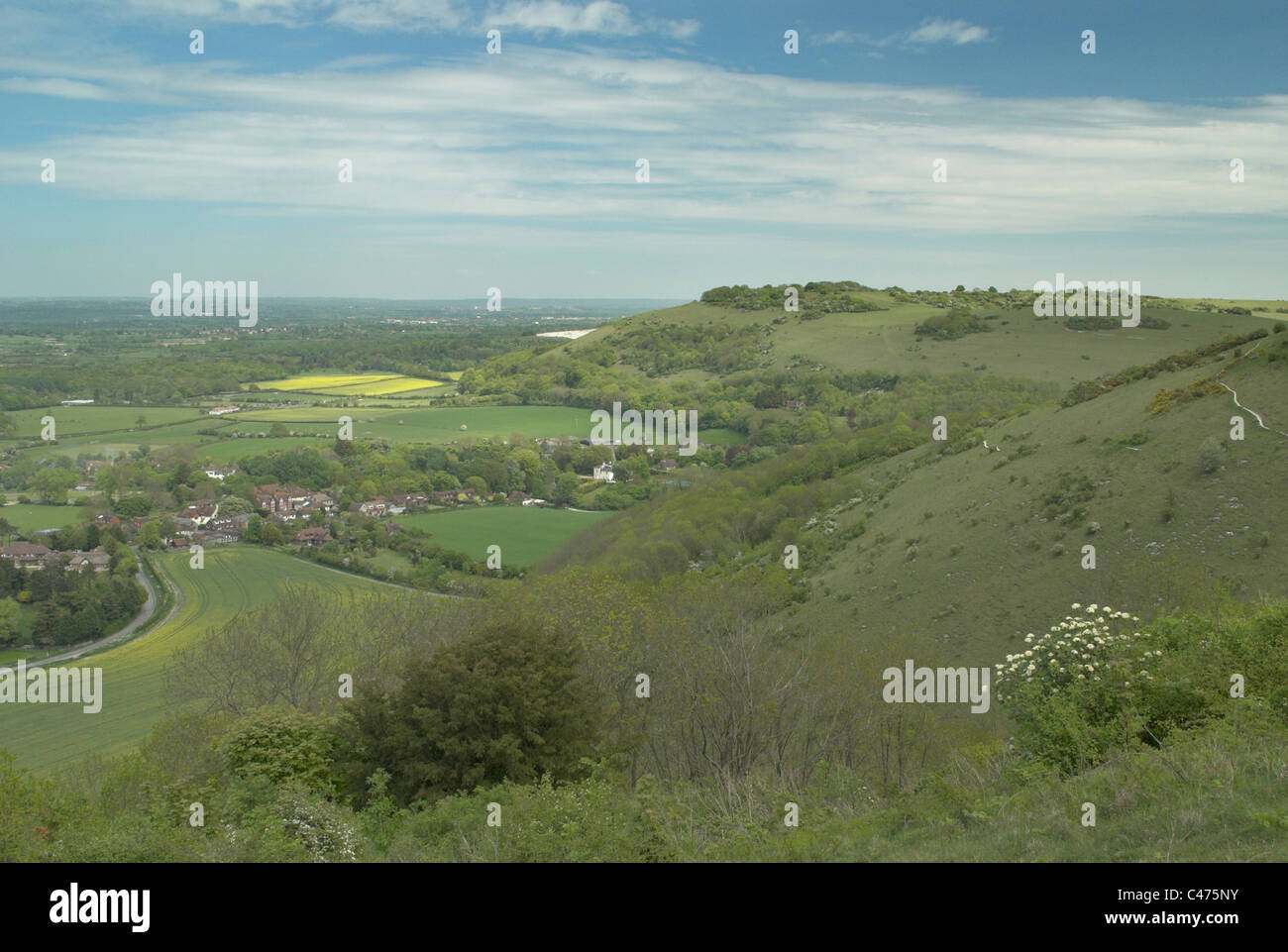 Looking east towards Newtimber Hill from above the village of Poynings in the South Downs National Park. Stock Photo