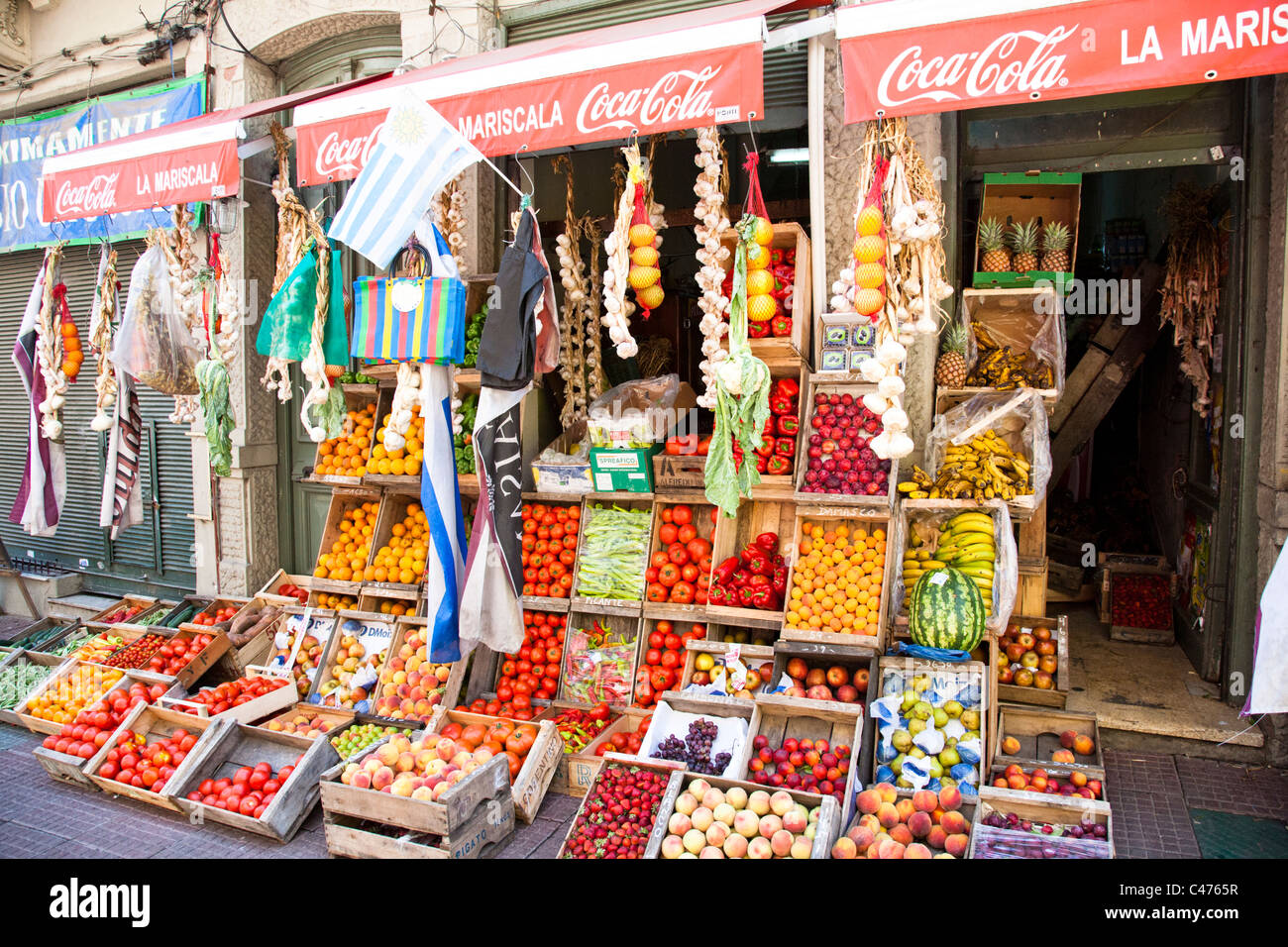 Vegetables and fruits on dispaly, Ciudad Vieja, Montevideo, Uruguay Stock Photo
