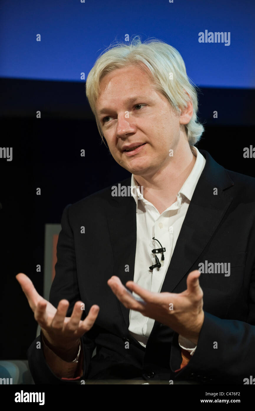 Julian Assange founder of Wikileaks being interviewed at Hay Festival 2011 Stock Photo