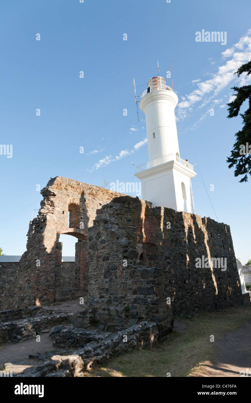 Ruinas del Convento de San Francisco and Lighthouse, Barrio Historico, Colonia del Sacramento, Uruguay Stock Photo