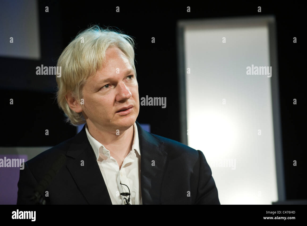 Julian Assange founder of Wikileaks being interviewed at Hay Festival 2011 Stock Photo