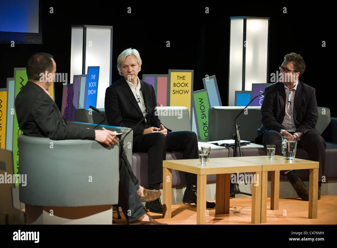 Julian Assange founder of Wikileaks being interviewed at Hay Festival 2011 Stock Photo