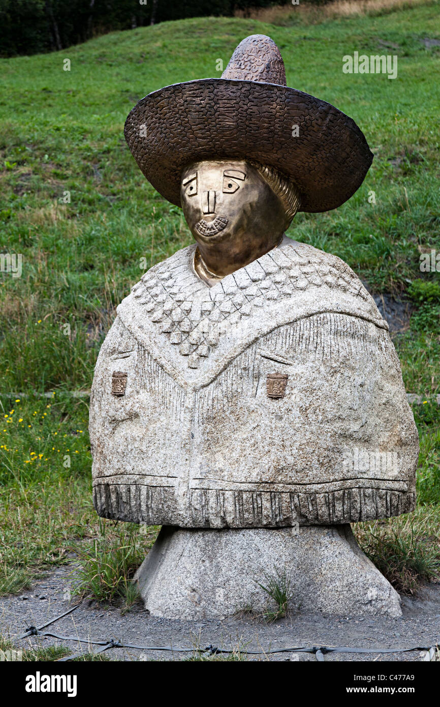 International statues in the Jordino artwork family exhibits in a field at Llorts Ruta del Ferro Andorra Stock Photo