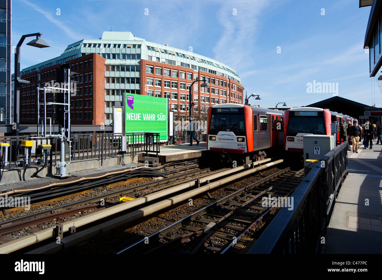 Elevated railway station ( Hochbahn ) Baumwall in Hamburg Stock Photo