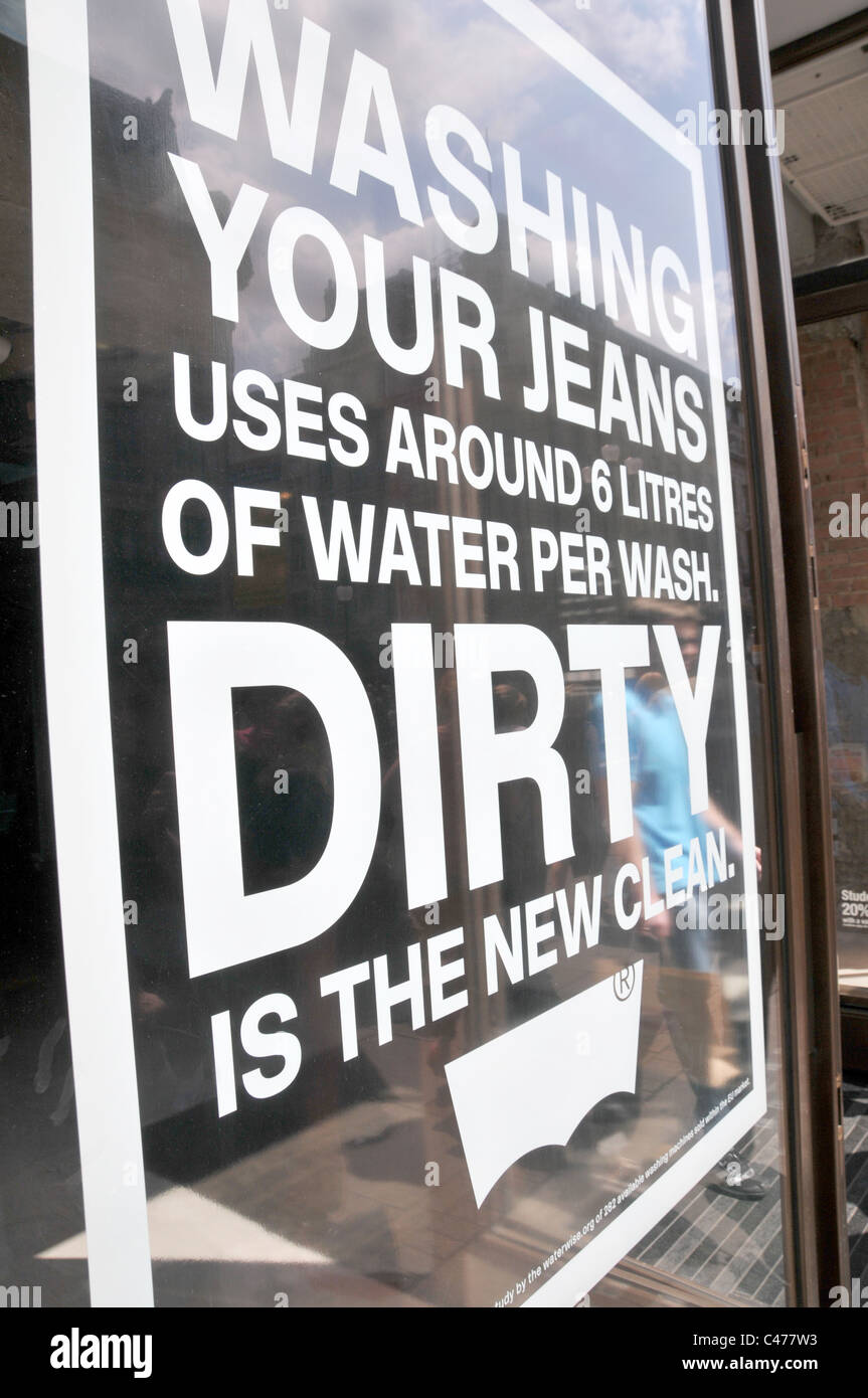 Levis shop window slogan Dirty is the New Clean Stock Photo - Alamy