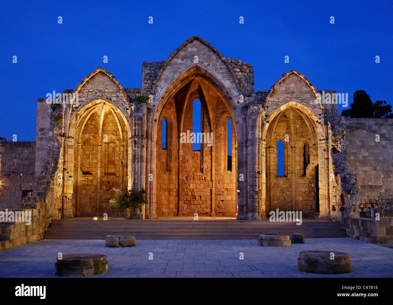 The remains of "Panagia tou Bourgou" ("Our Lady of the Burgh") church in the Medieval town of Rhodes island, Greece Stock Photo