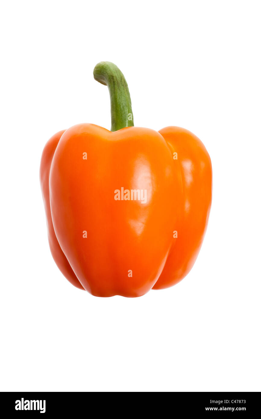 Orange Bell Pepper with white background Stock Photo Alamy