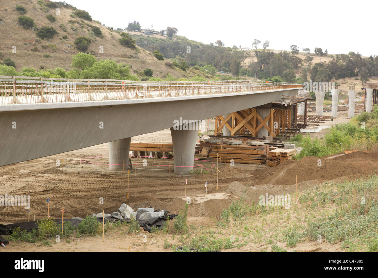 Newly constructed elevated roadway bridge. Stock Photo