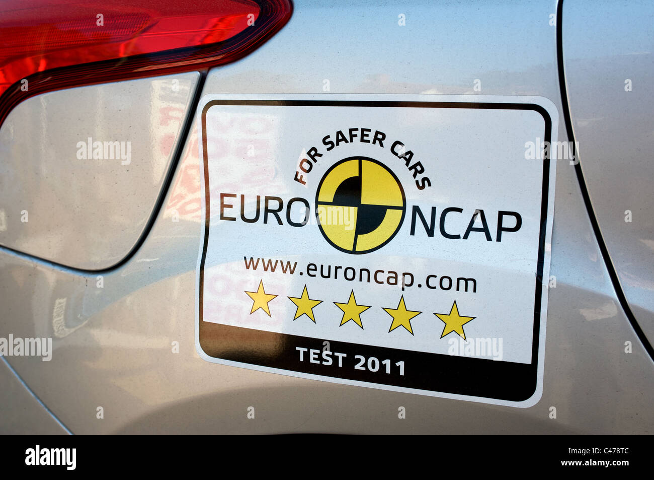 Euro Ncap 5 star 2011 sticker on a Ford Fiesta car Stock Photo
