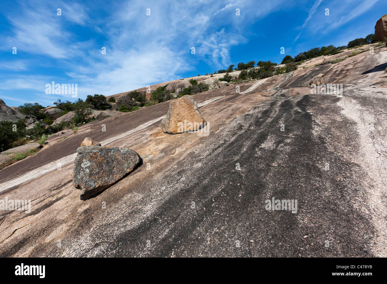Water stained slope Enchanted Rock State Natural Area Texas USA Stock Photo