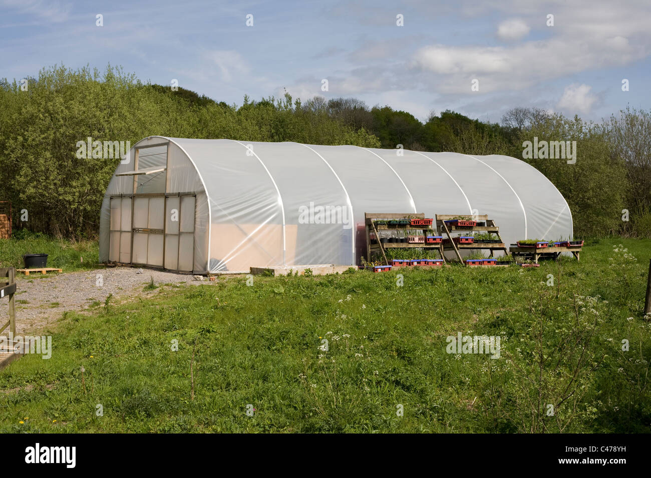 National botanic garden of Wales, plastic greenhouse near plant shop Stock Photo