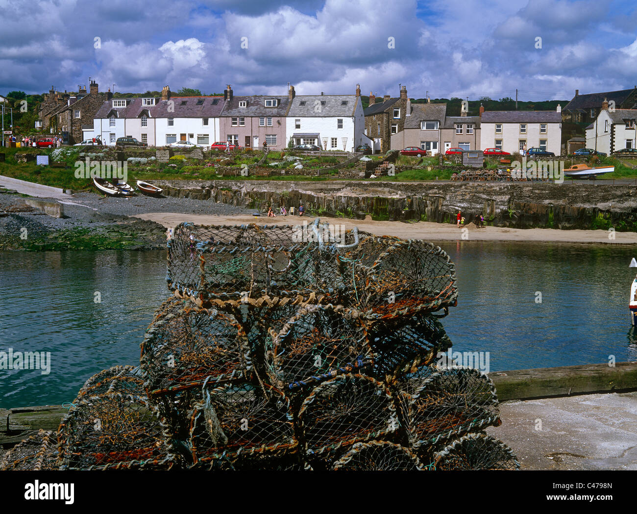 Lobster creels at Craster village and harbour, Northumberland, England Stock Photo