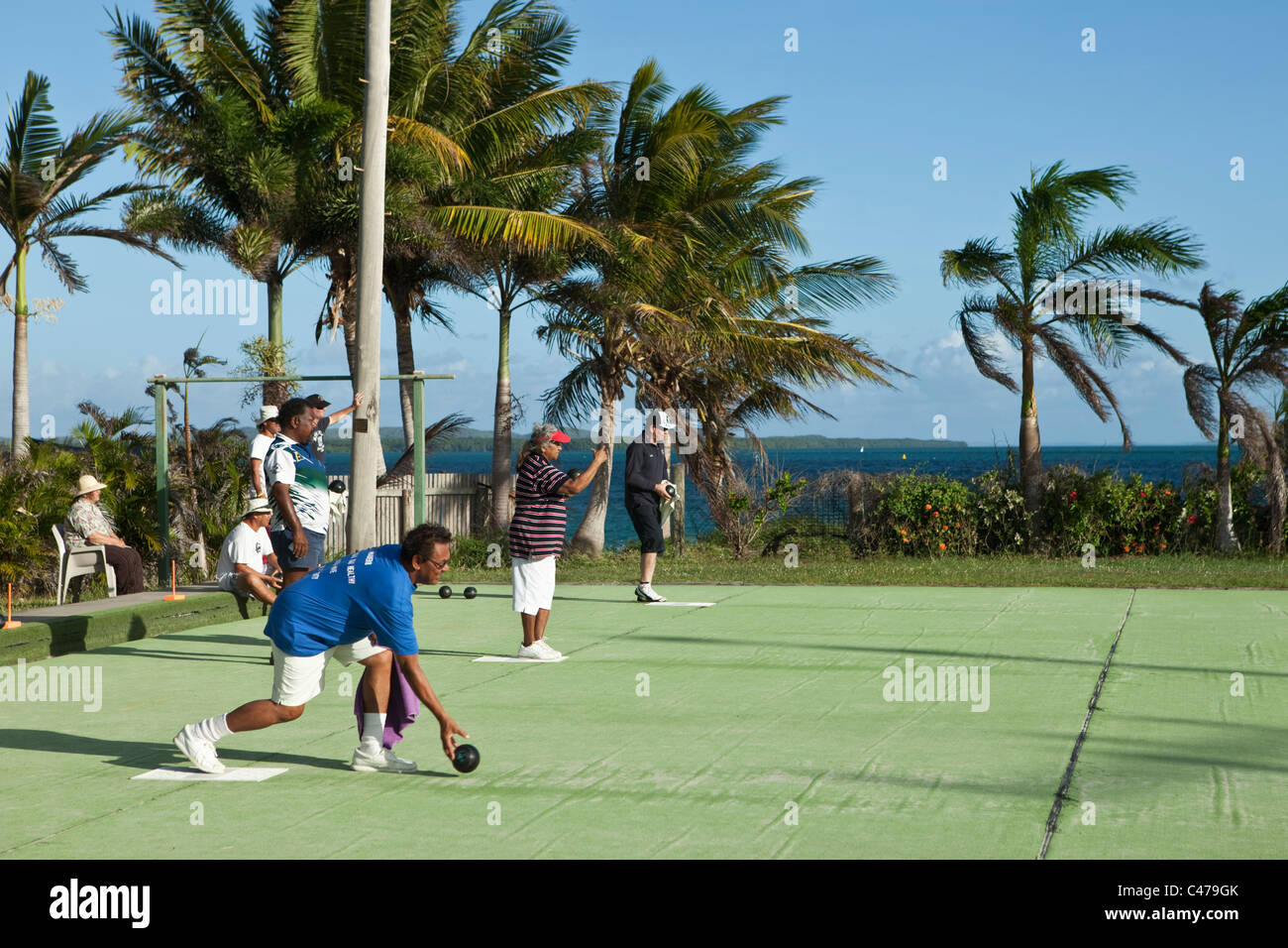 Game of lawn bowls at the Thursday Island Bowls club. Thursday Island, Torres Strait Islands, Queensland, Australia Stock Photo