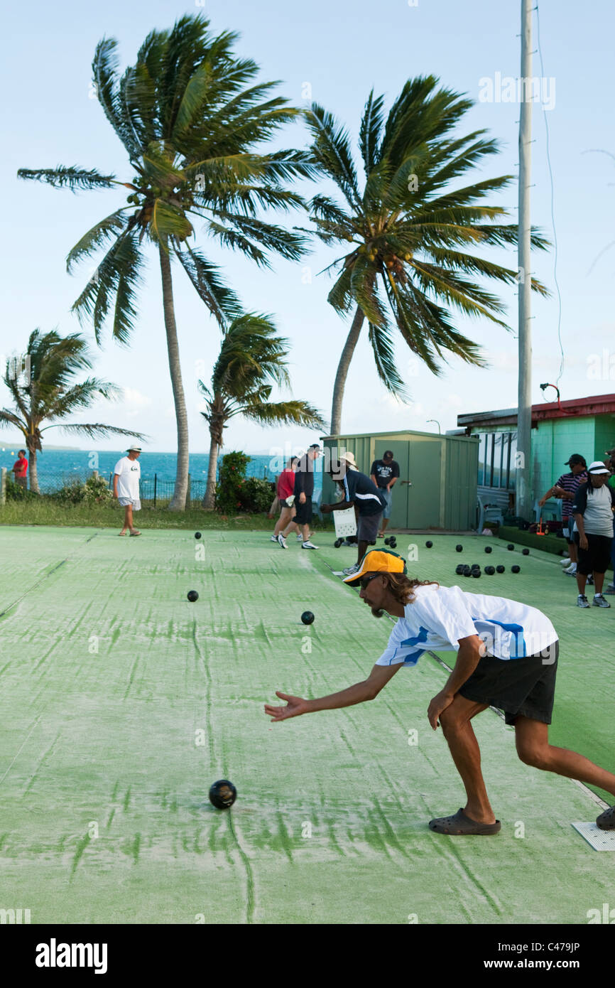 Game of lawn bowls at the Thursday Island Bowls club. Thursday Island, Torres Strait Islands, Queensland, Australia Stock Photo