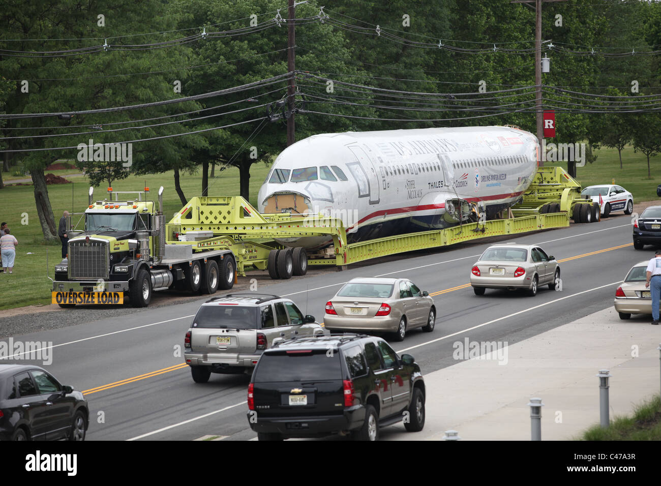 Remains U S Airways Airbus Flight 1549 landed Hudson River January 2009 being transported to Carolina Aviation Museum N.C USA