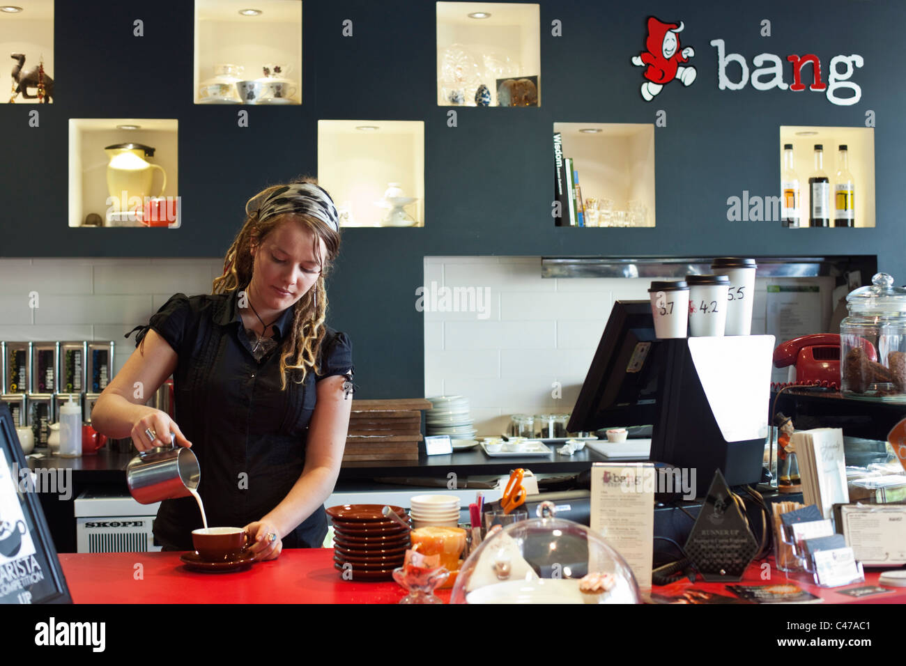 Barista making coffee at Bang Espresso Bar. Cairns, Queensland