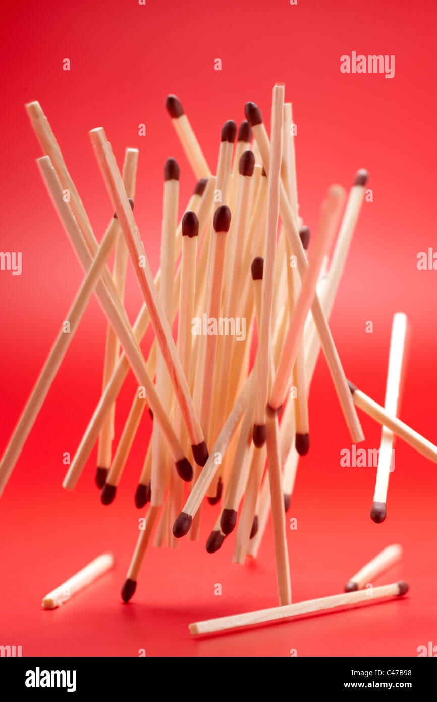 Pile of falling matches Stock Photo