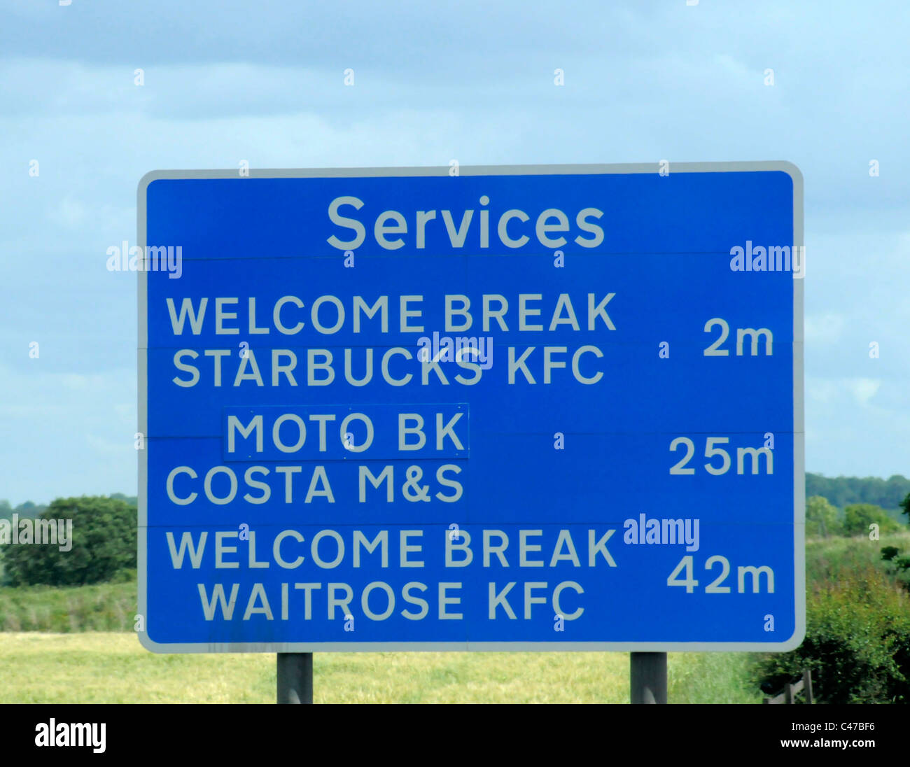 Blue Motorway Services Sign Stock Photo
