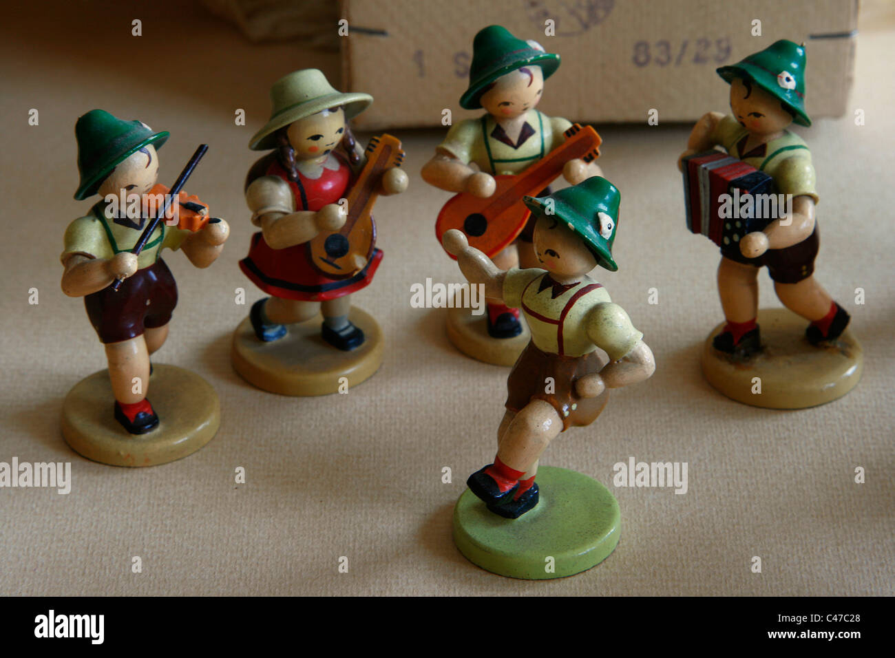 A small group of wood carved musicians of the Dregeno Seiffen eG from Eastern Germany Stock Photo