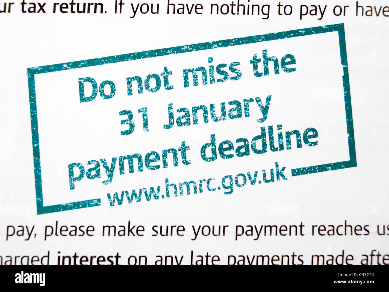 HMRC Self Assessment Tax Completion Deadline Stock Photo