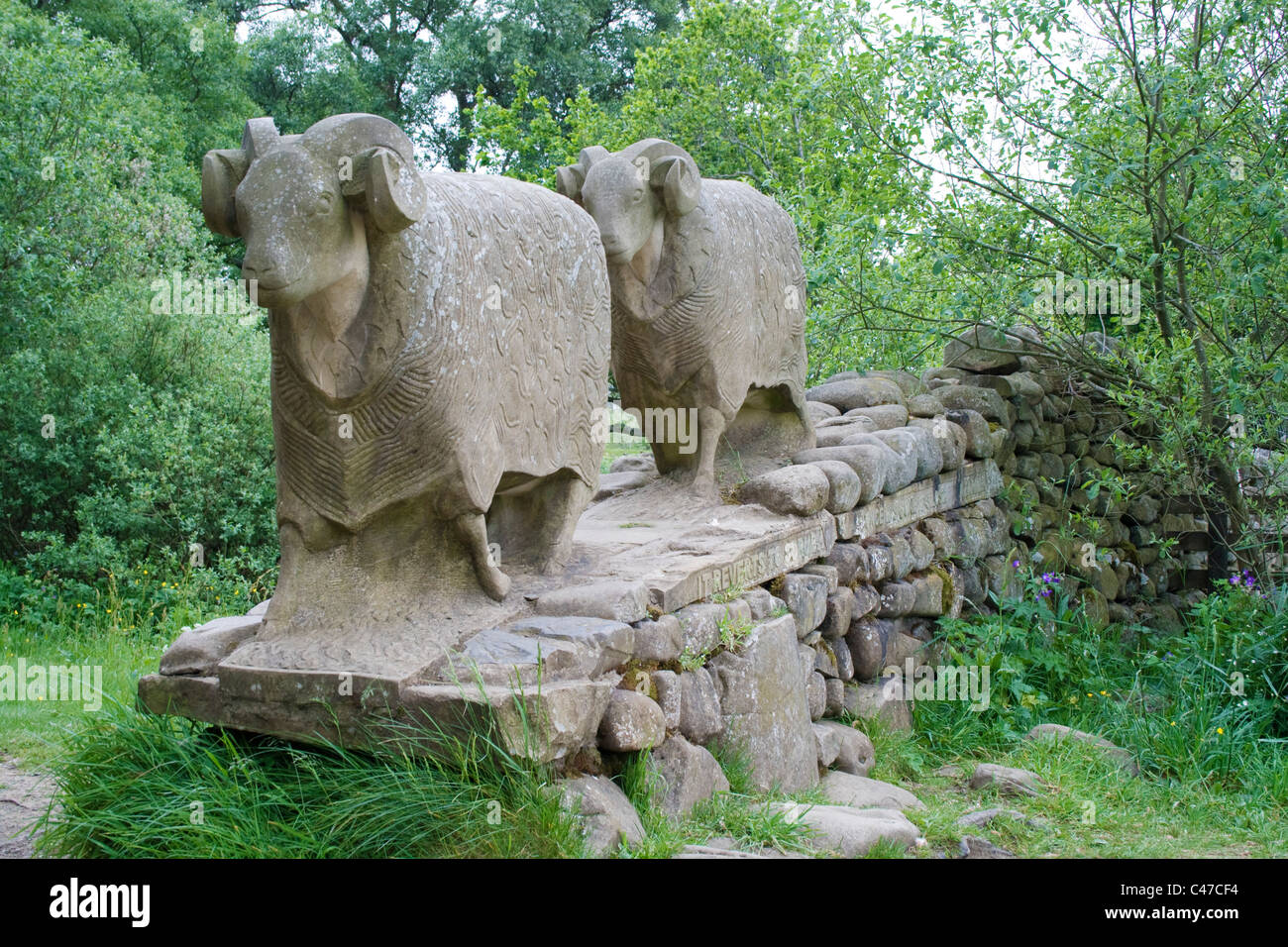 Sheep sculpture next to the River Tees at Low Force, Teesdale, County Durham Stock Photo