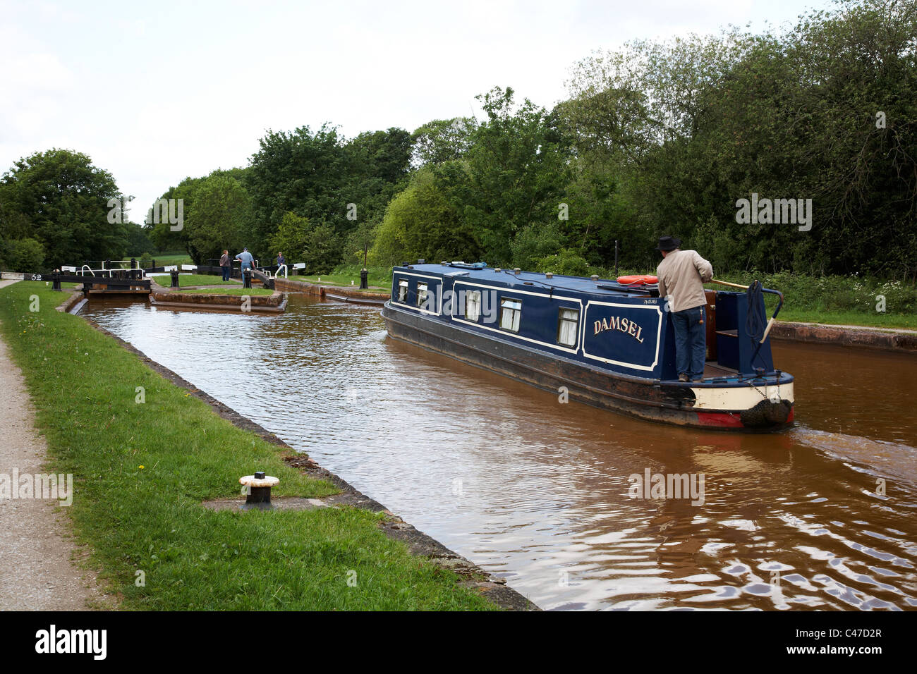 Narrow boat at Lawton locks on the Trent and Mersey Canal in Cheshire UK Stock Photo